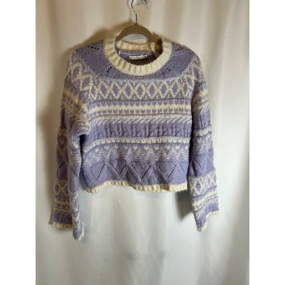 Lush Sweaters - Lush Sweater Cropped XS Fair Isle Boxy Oversized Bell Sleeve Lilac